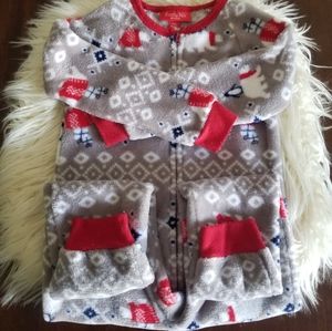 Family Winter Holiday Zip Up Pajamas Kids XS Boy/Girl Red & Gray